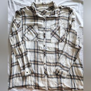 Maurices Cabin Plaid Button-Up Shirt in Cream/Golden Rod/Navy